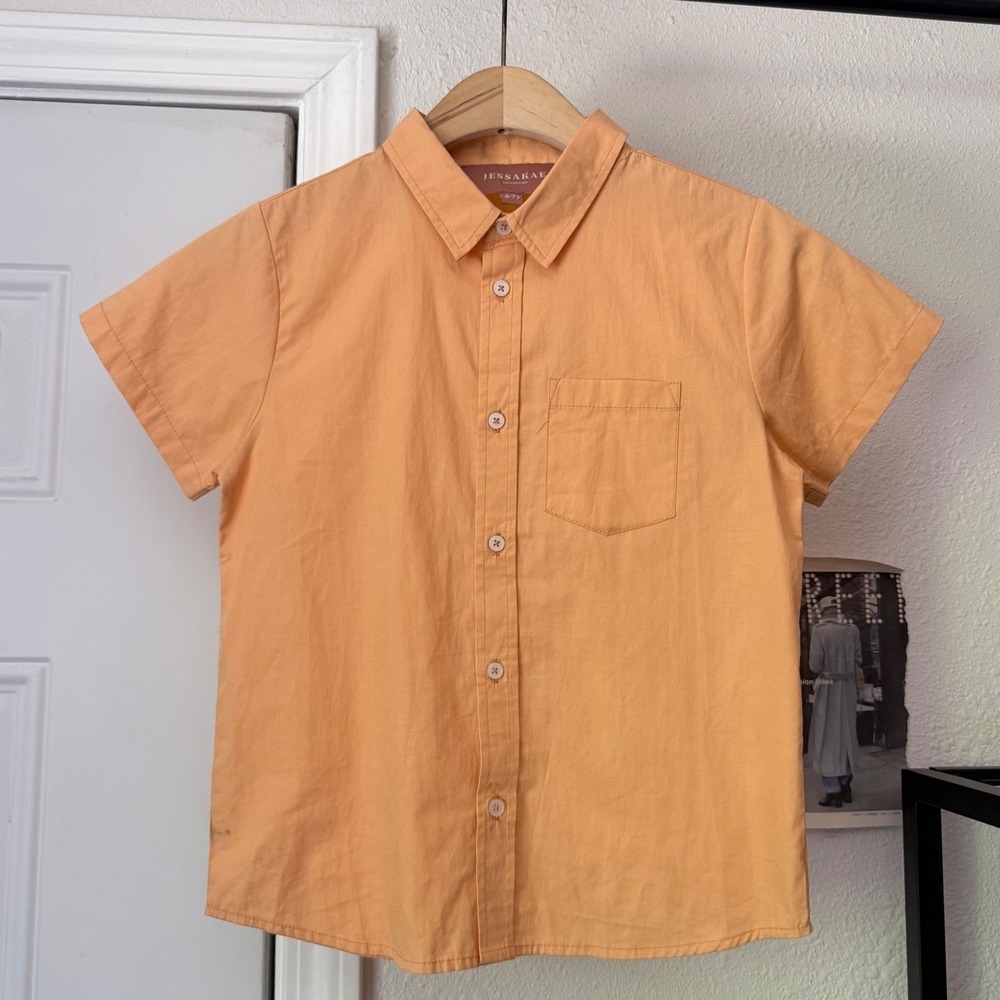 JESSAKAE kids girls 6-7 yrs orange cotton short sleeve button up shirt